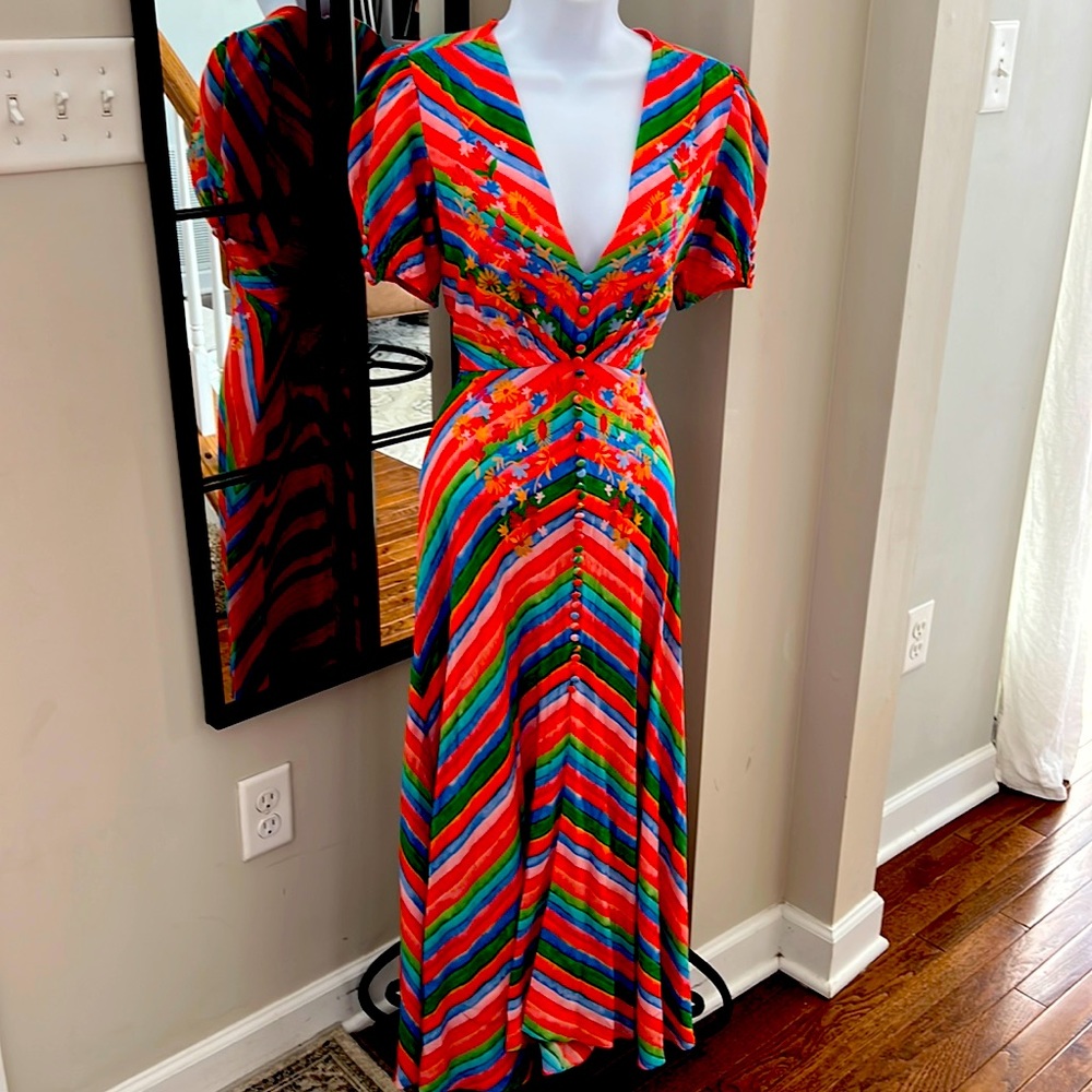 SALONI Lea Long Multicolor Spring Colorful Easter Striped Rainbow Dress 2